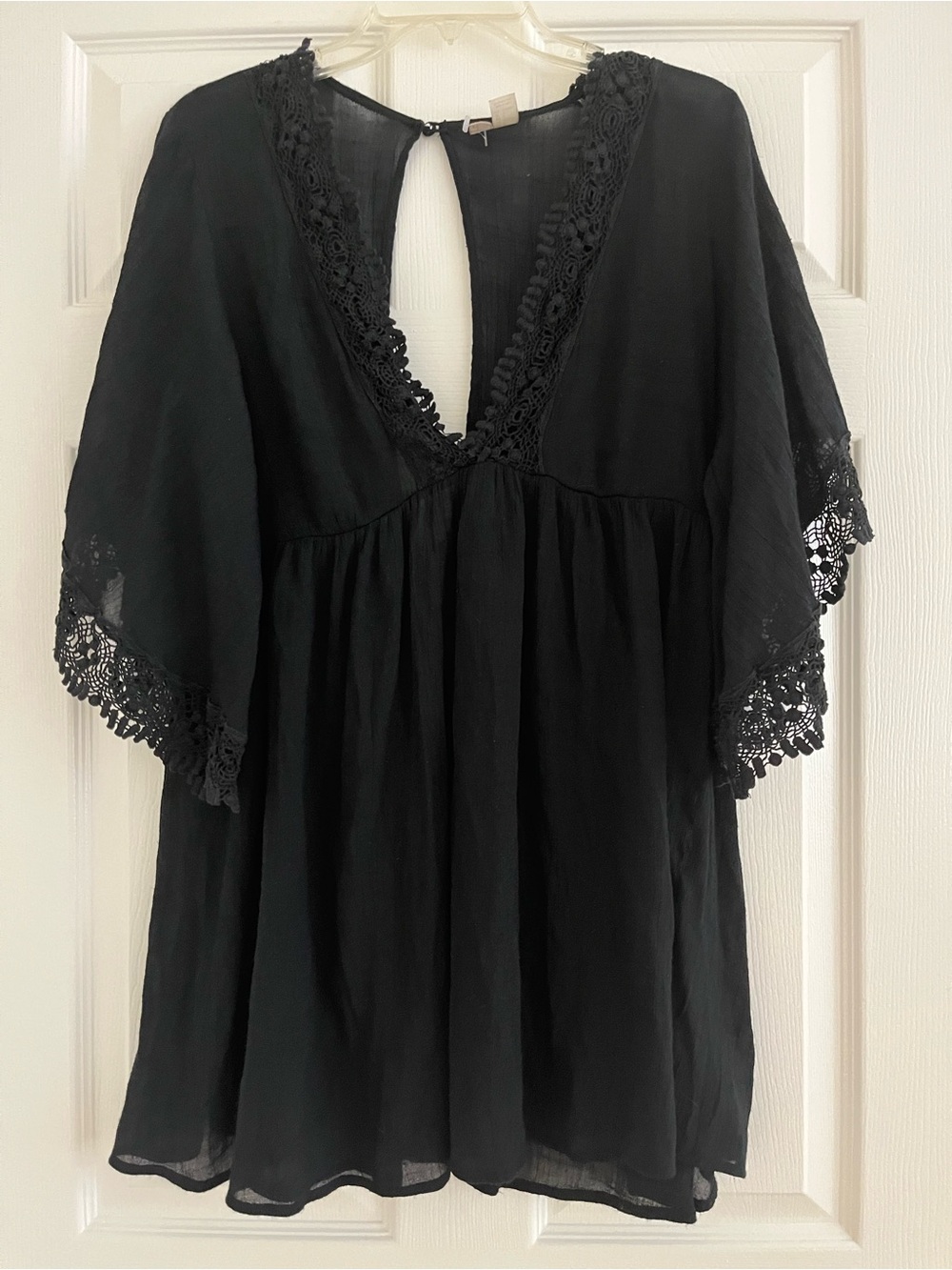 Forever 21 Black Crochet-Trim Swim Cover-Up